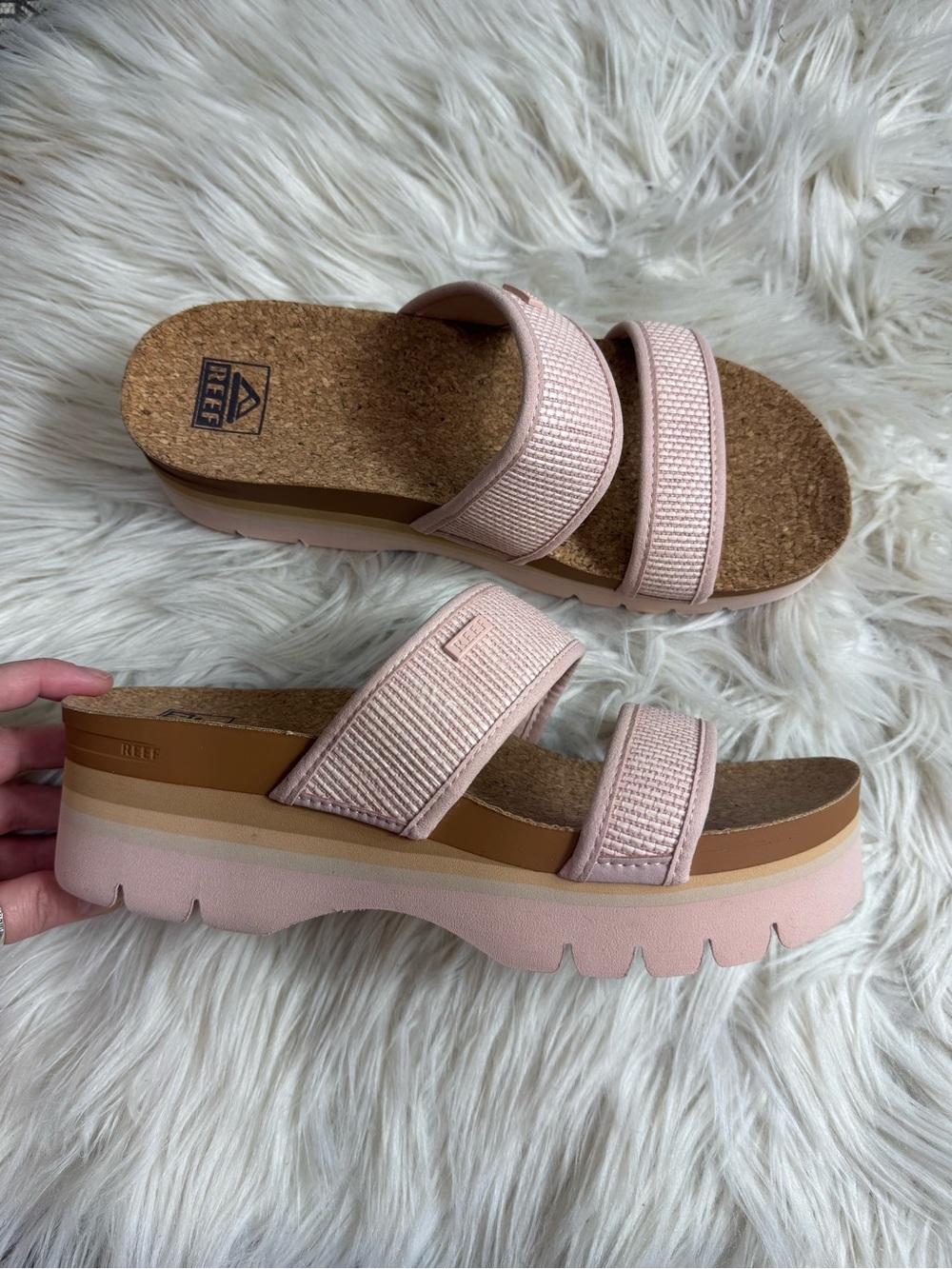 Reef Pink Cushion Vista Higher Double-Strap Platform Slide Sandals